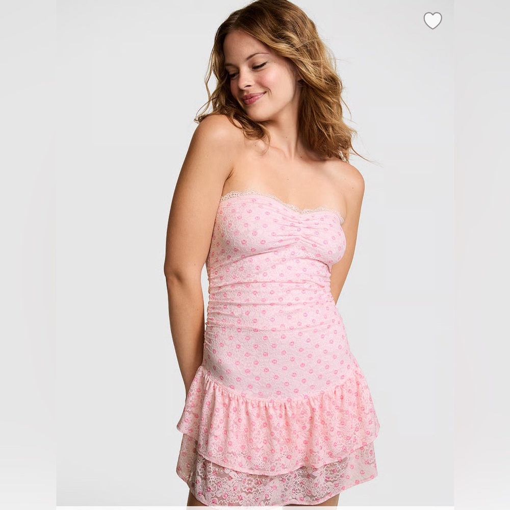 Victoria’s Secret PINK x LoveShackFancy Strapless Lace Mini Dress